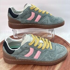 Coolway Goal Women's Sage Green Suede Sneakers Pink Yellow Accents Size 9 EU 40